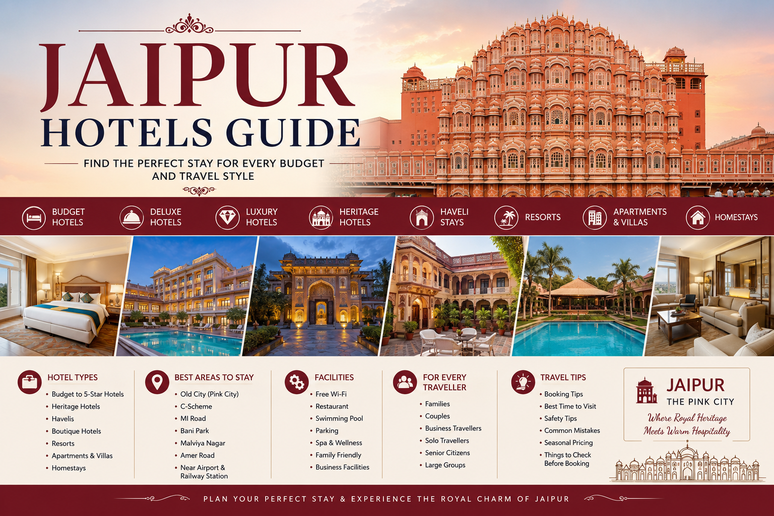 Jaipur Hotels Guide: Budget, Deluxe, Luxury, Heritage Havelis, Apartments & Rental Stays